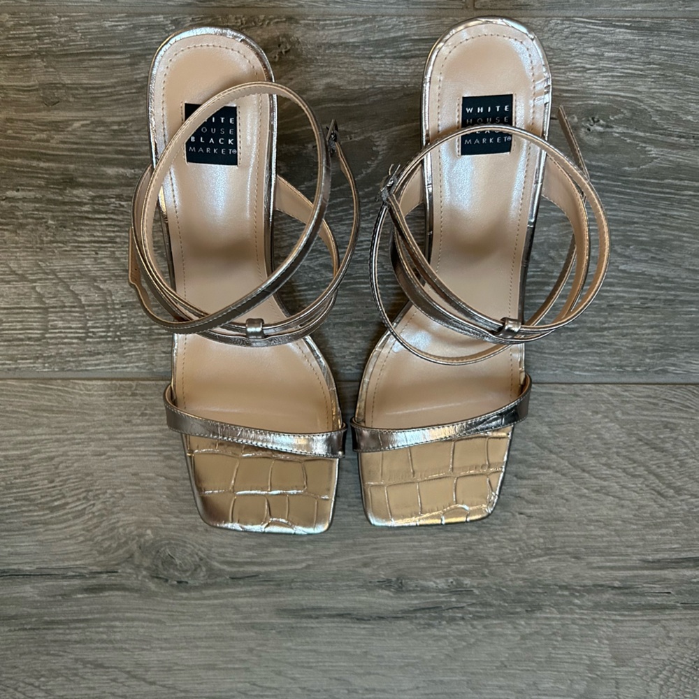 White House Black Market Metallic Strappy Heels